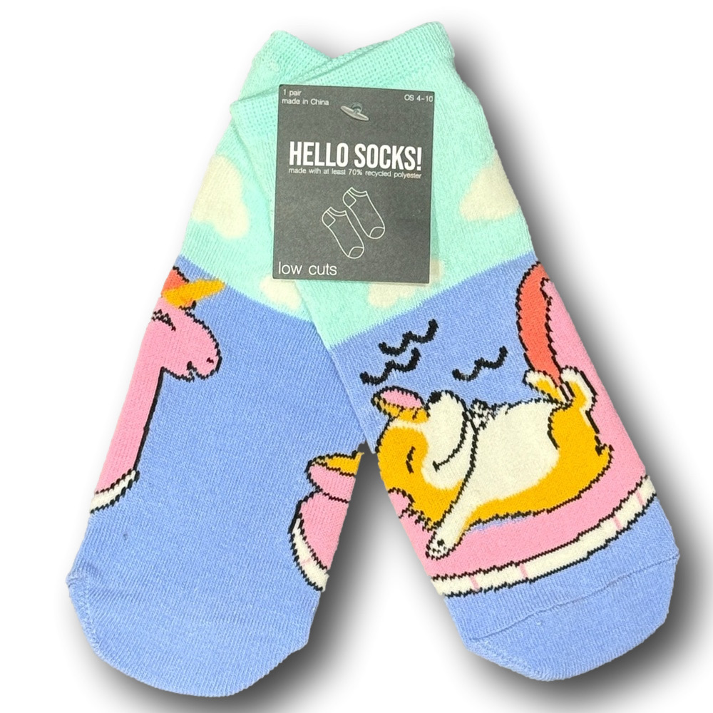 3/$15 Vacation Corgi Funny Novelty Low-Cut Ankle Socks - NWT - Picture 2 of 3